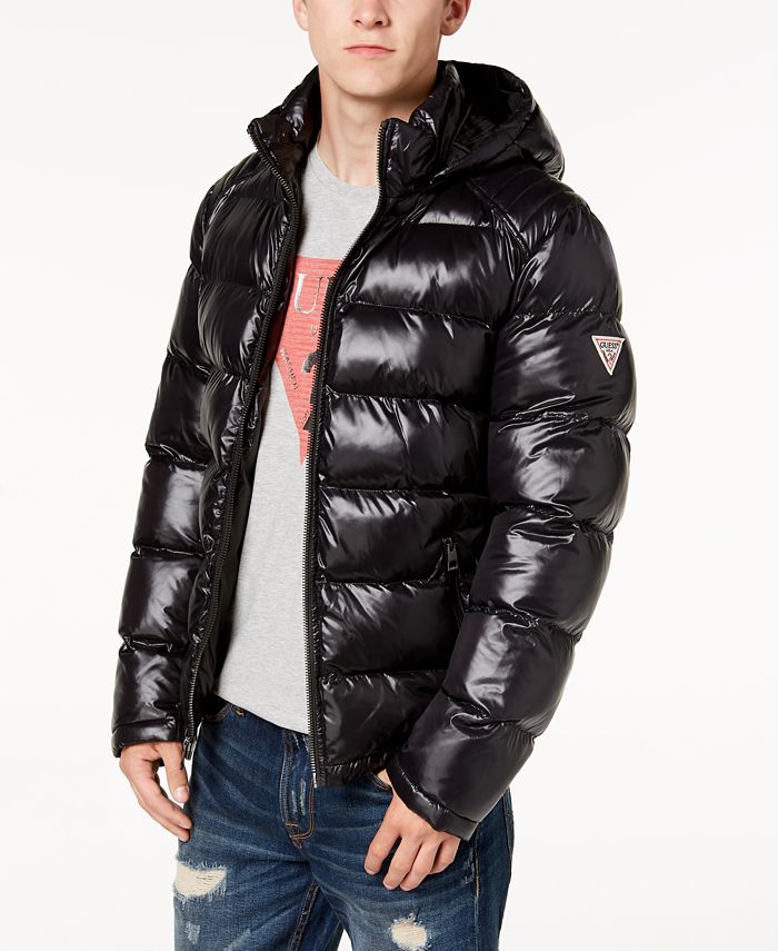 Guess Mens Hooded Puffer with Side Stretch Panels Jacket 