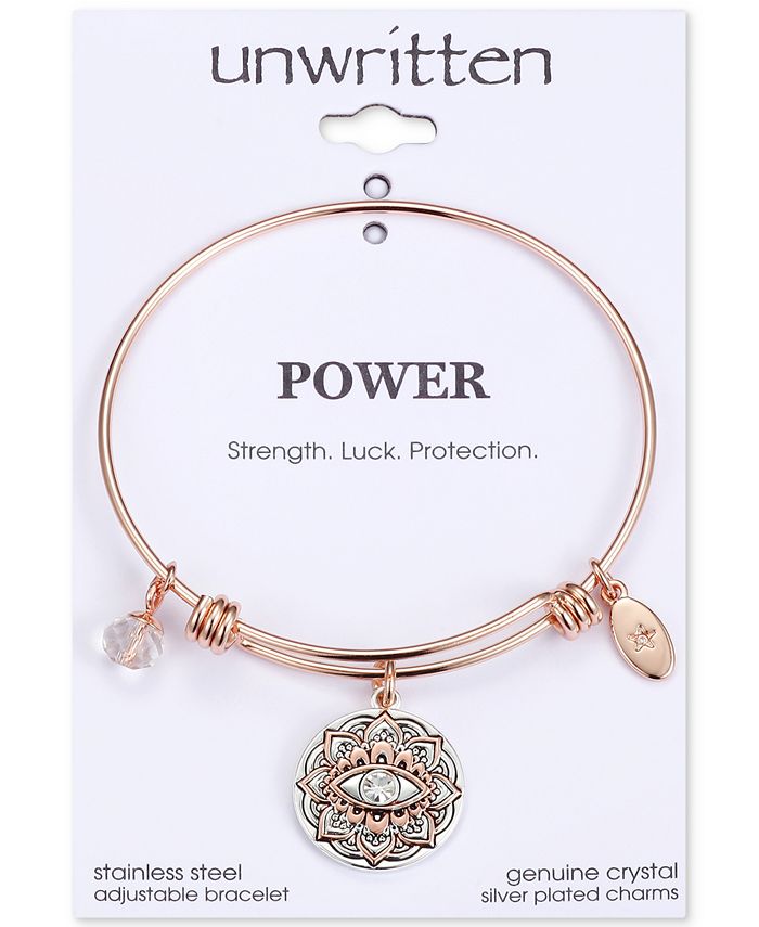Elegant Gift: Pure Luxe 7" Stainless Steel CZ Gold Evil Eye Charm Bangle Bracelet W/Box - View #4