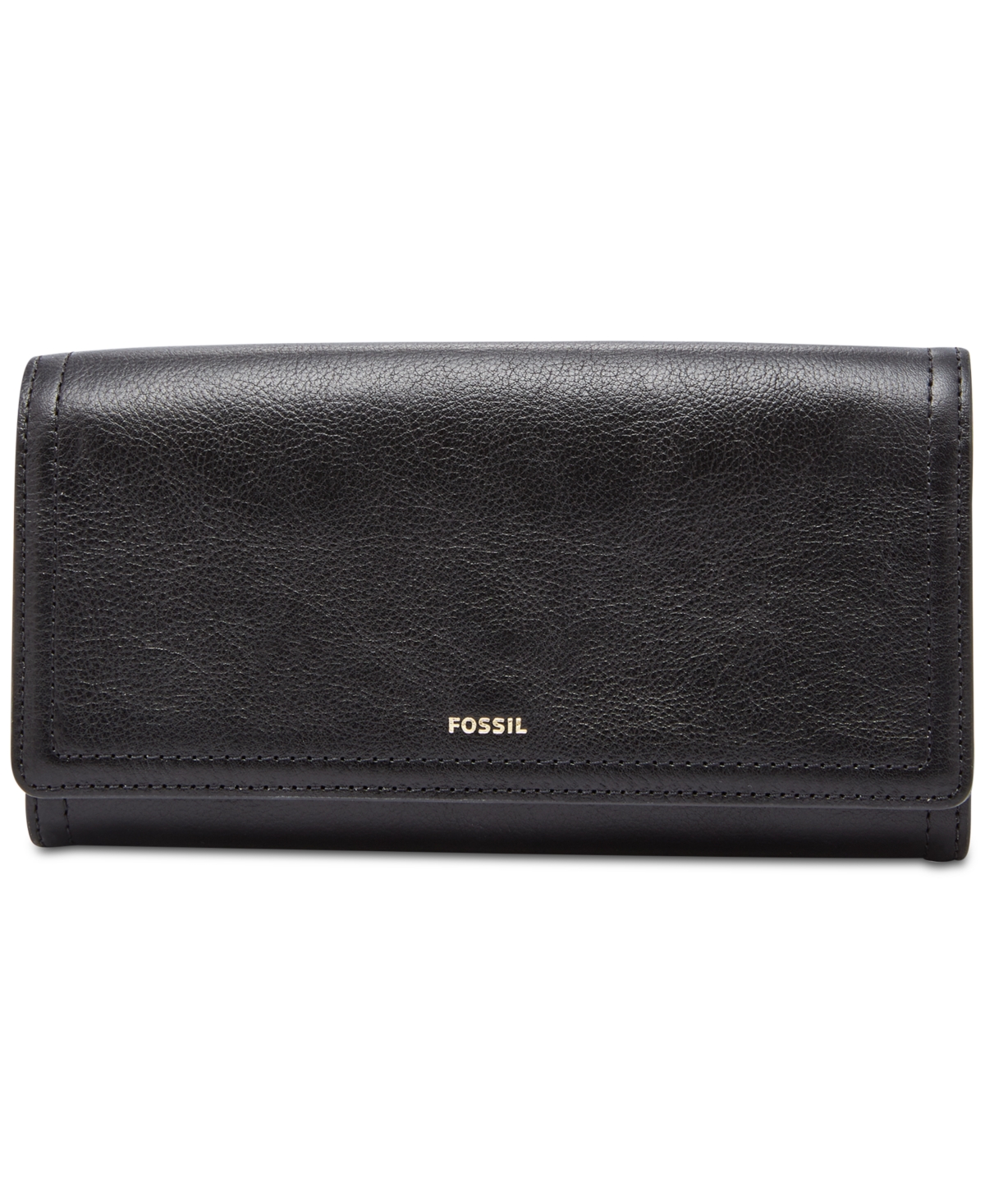 Fossil Logan Leather Flap Wallet In Black,gold
