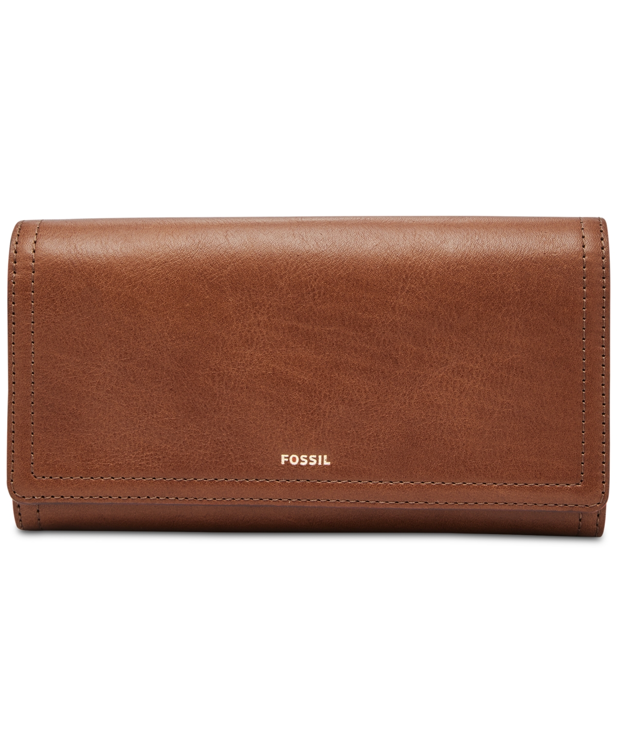 Fossil Logan Leather Flap Wallet In Brown,gold