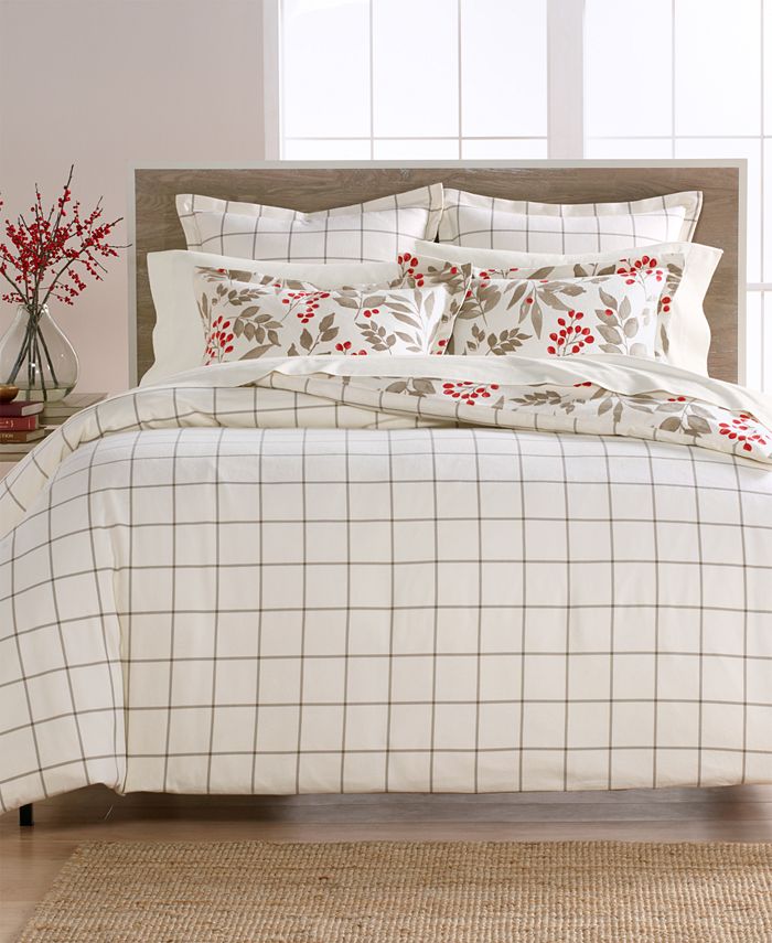 Martha Stewart Collection Closeout Bayberry Cotton Flannel Fullqueen Duvet Cover Created For 2153