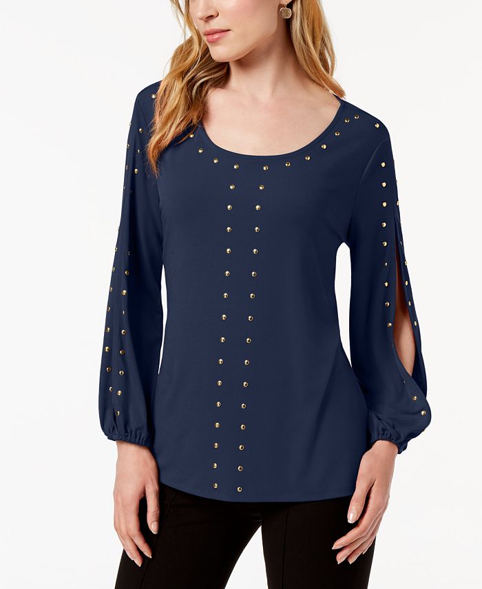JM Collection Studded Split-Sleeve Top, Created for Macy's - Macy's