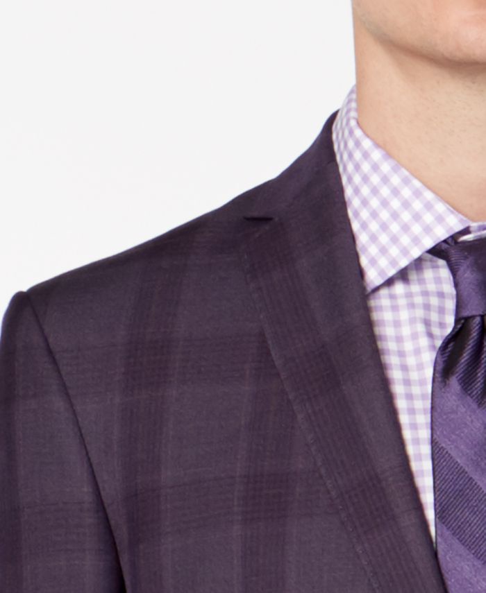 Nick Graham Men\'s Slim-Fit Dark Plaid Macy\'s Suit Purple 