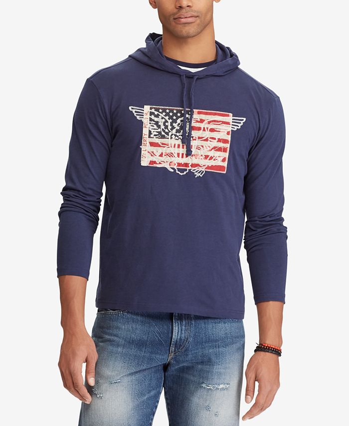 Polo Ralph Lauren Men's Big & Tall American Flag Patch Cotton T-Shirt Hoodie  & Reviews - T-Shirts - Men - Macy's