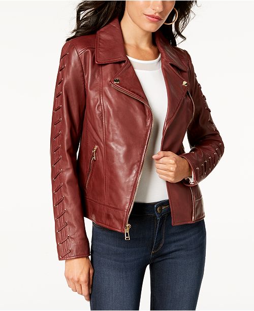 GUESS Leather LaceUp Moto Jacket & Reviews Coats Women Macy's