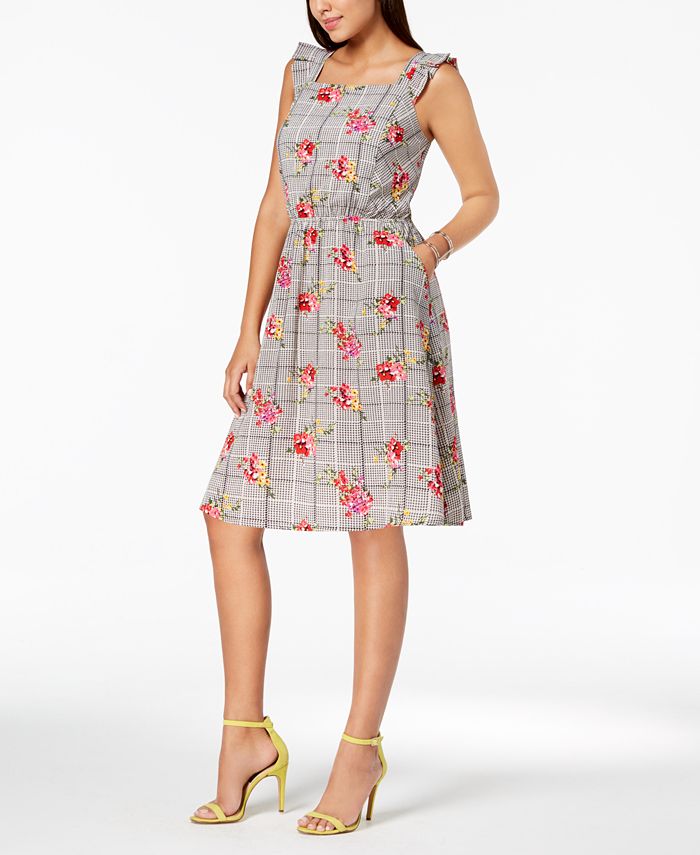 Monteau Petite Mixed-Print Dress, Created for Macy's - Macy's
