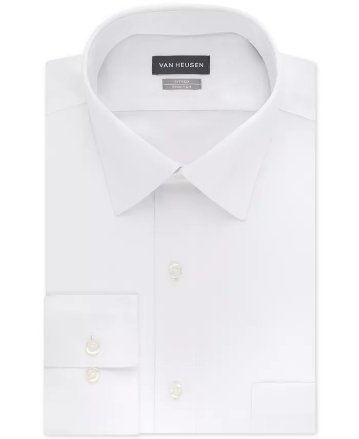 Mens Athletic Stretch Wrinkle Free Sateen Solid Dress Shirt