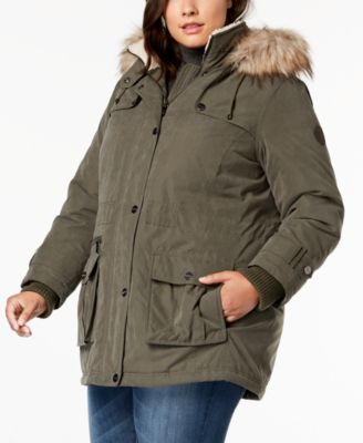 DKNY - Faux-Fur-Trim Hooded Anorak Coat