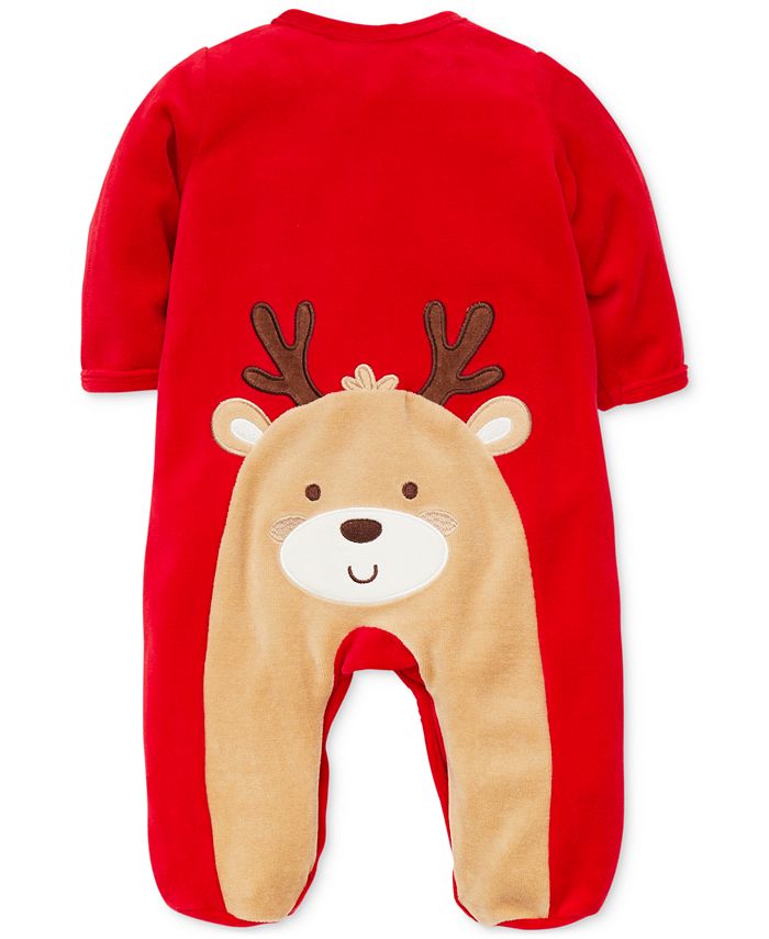 Little Me Baby Boys Velour Reindeer Footed Coverall - Macy's