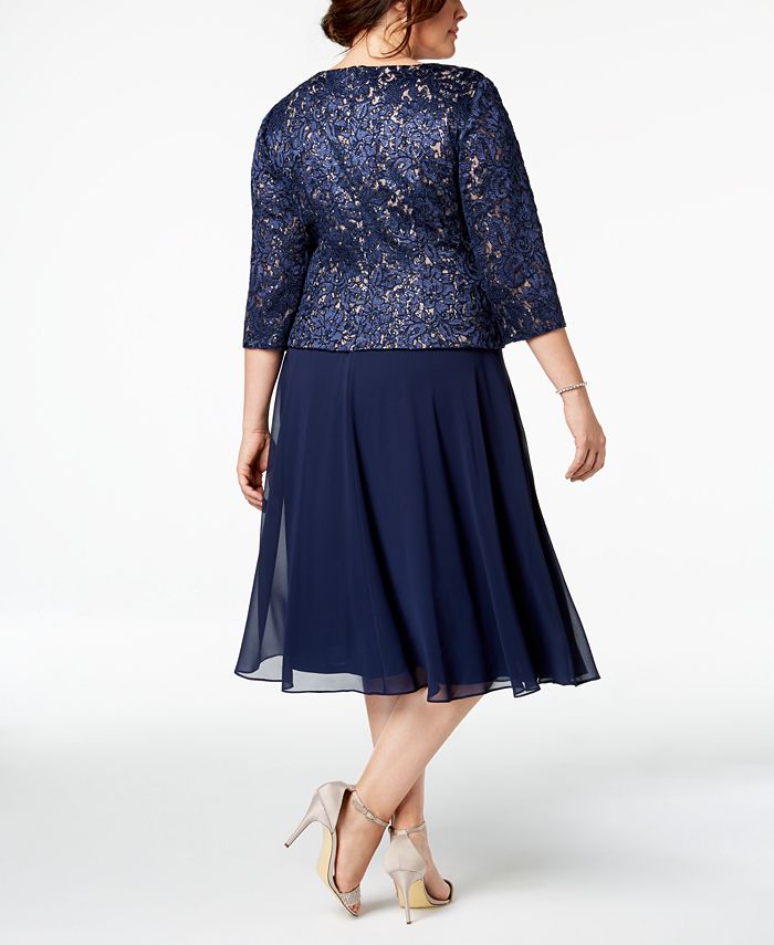 Alex Evenings Plus Size Sequined Lace Midi Dress & Reviews - Dresses ...
