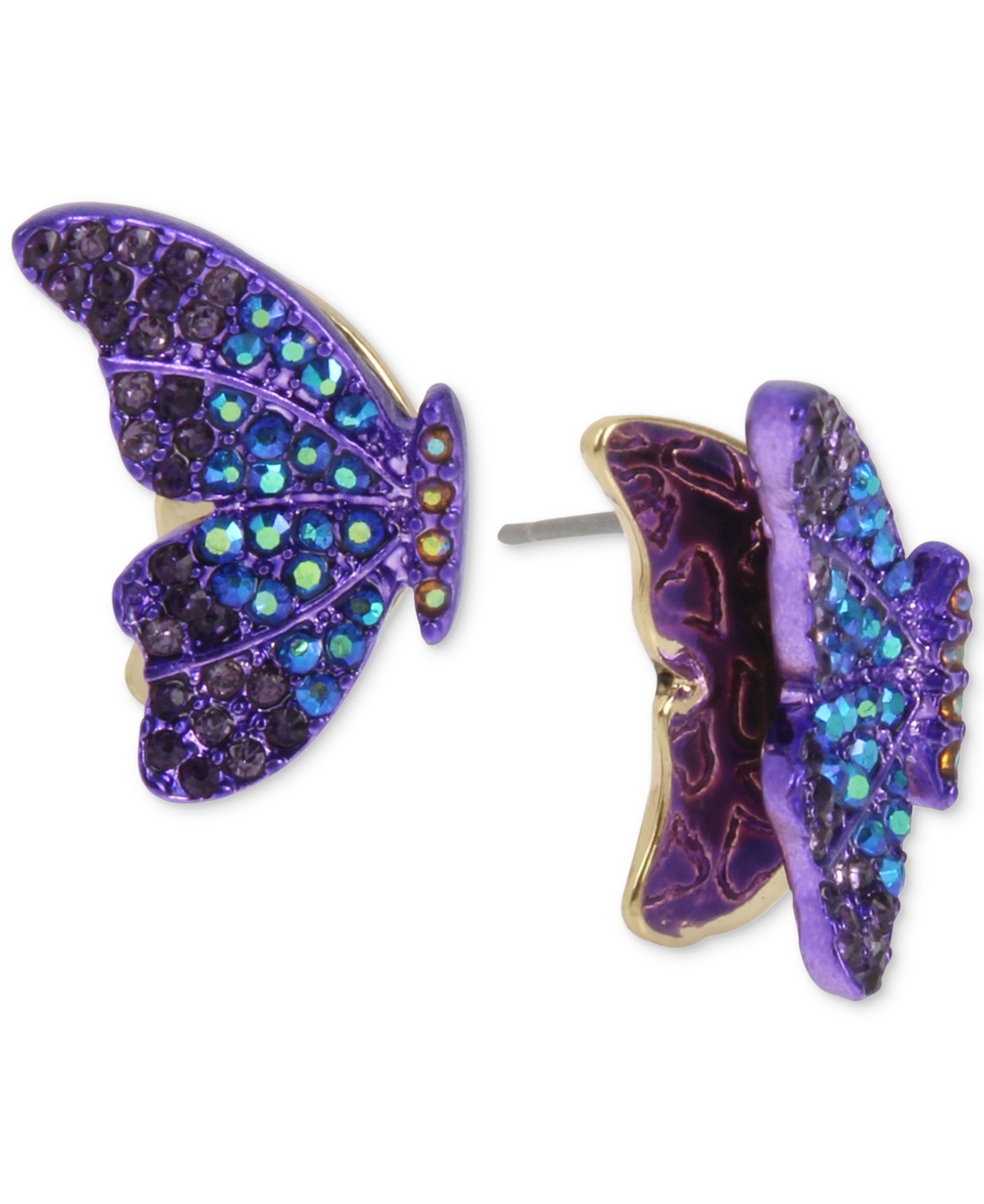 Two-Tone Pave Butterfly Stud Earrings - Purple