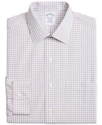 Brooks Brothers - Men's Regent Slim-Fit Non-Iron Blue Brown Medium Windowpane Dress Shirt