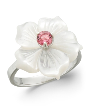 image of Pink Tourmaline (1/4 ct. t.w.) & Mother-of-Pearl Flower Ring in Sterling Silver