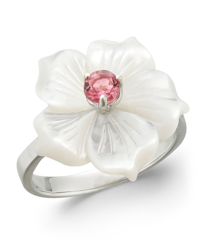 Macy's - Pink Tourmaline (1/4 ct. t.w.) & Mother-of-Pearl Flower Ring in Sterling Silver
