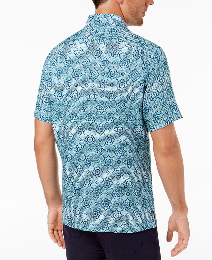 Tasso Elba Men's Linen Tiled Shirt, Created for Macy's - Macy's
