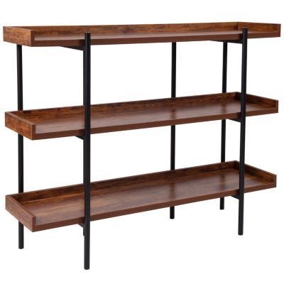 Flash Furniture - Mayfair Rustic Wood Grain Finish Storage Shelf with Black Metal Frame