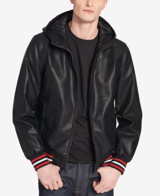 tommy hilfiger men's faux leather bomber jacket