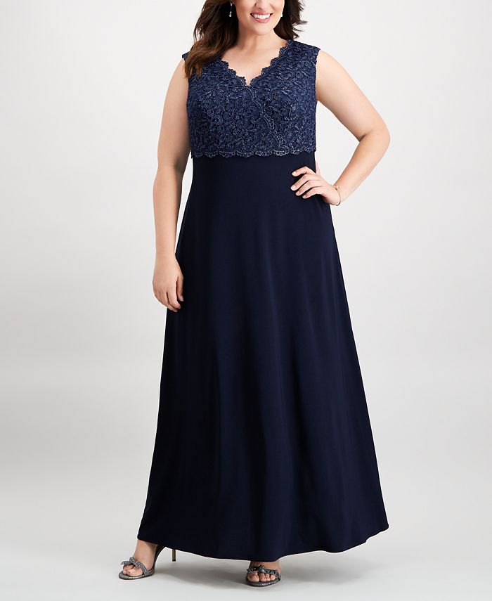 Alex Evenings Plus Size Solid Glitter Lace Surplice Gown Macy s