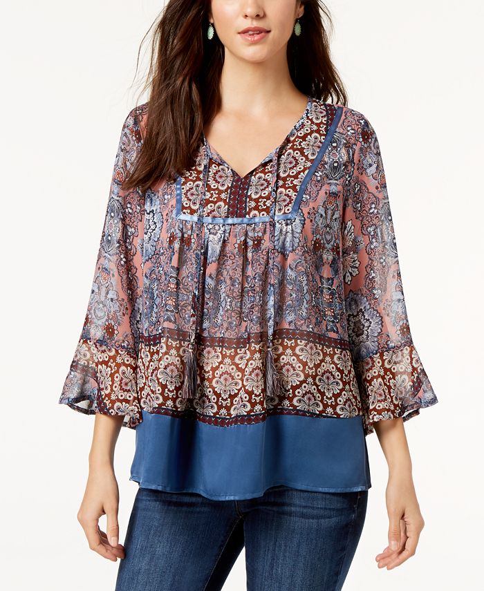 Style & Co Printed Peasant Flutter-Sleeve Top, Created for Macy's - Macy's