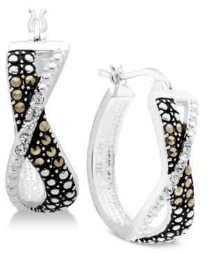 image of Marcasite & Crystal Small Crossover Small Hoop Earrings s in Fine Silver-Plate