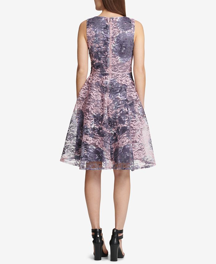 DKNY Printed Lace Fit & Flare Dress, Created for Macy's - Macy's