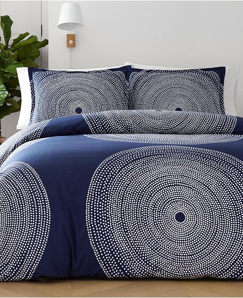 Marimekko Fokus Navy Cotton 3 Pc Full Queen Duvet Cover Set