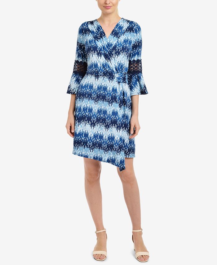 NY Collection Printed CrochetSleeve Wrap Dress Macy's