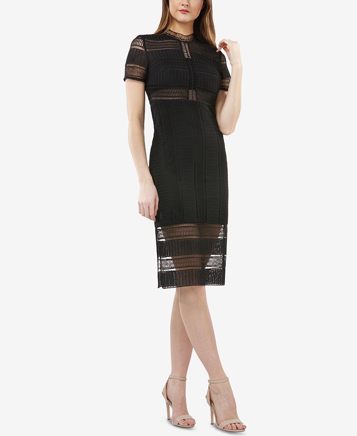 Js collections illusion neck sheath dress sales