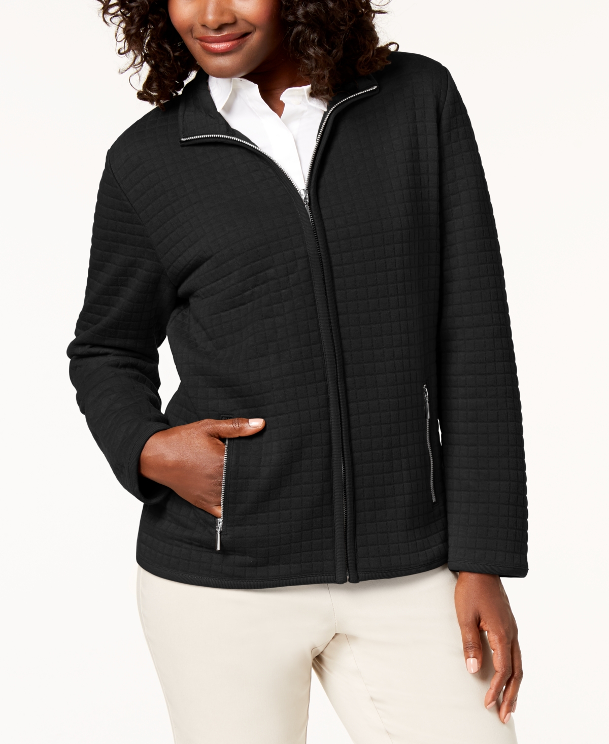 Karen Scott Quilted Fleece Jacket Created for Macy s Winter White Smart Closet