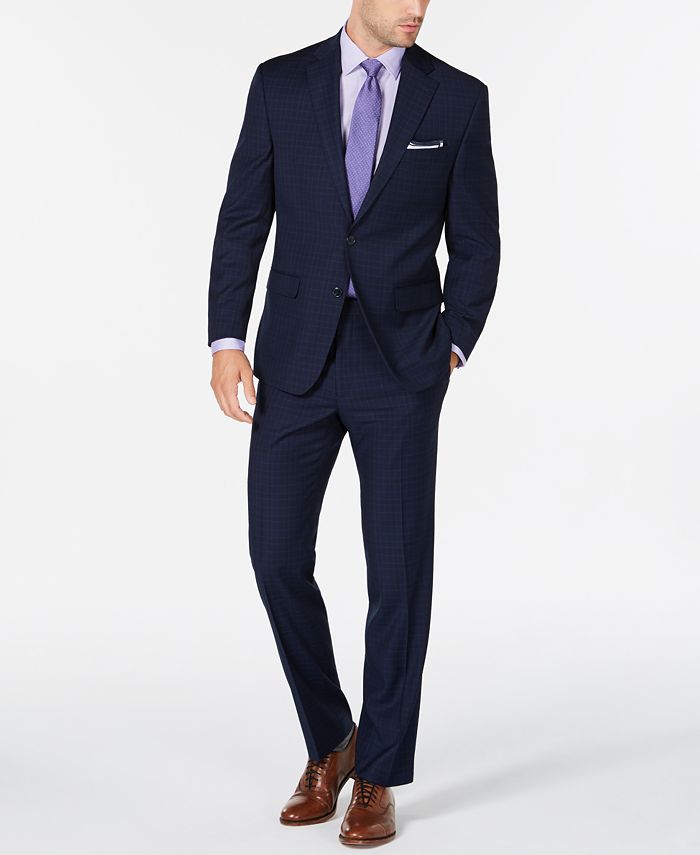 Club Room Men's Classic/Regular Fit Stretch Navy Check Suit, Created for  Macy's - Macy's