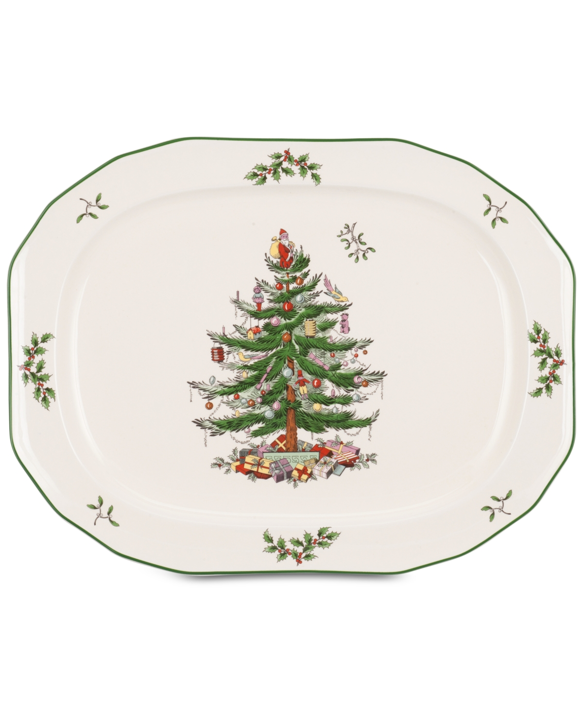 Spode Christmas Tree Sculpted Oval Platter In Green,multi