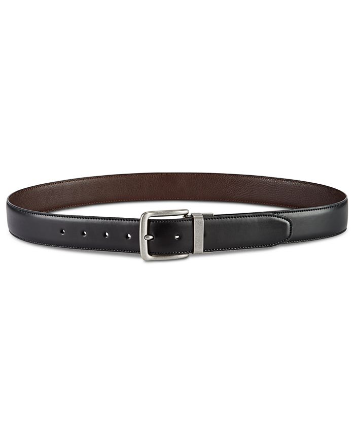 Perry Ellis Men's Casual Leather Belt - Tumbled Grain, Antique Nickel Buckle, Sizes 30-42, Tan