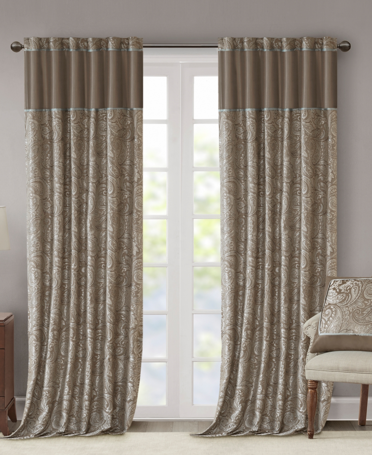 Madison Park Aubrey Jacquard Room Darkening Curtains, Faux Silk Paisley for Bedroom and Living Room, 108 inch length 2 panels set, Width 50 length 108