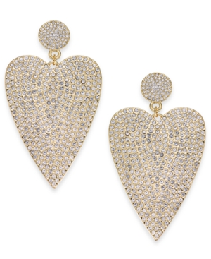image of Thalia Sodi Gold-Tone Pave Heart Drop Earrings, Created for Macy-s