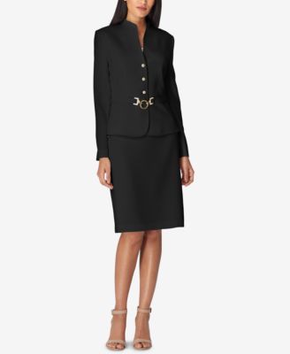 Tahari ASL - Belted Collarless Skirt Suit