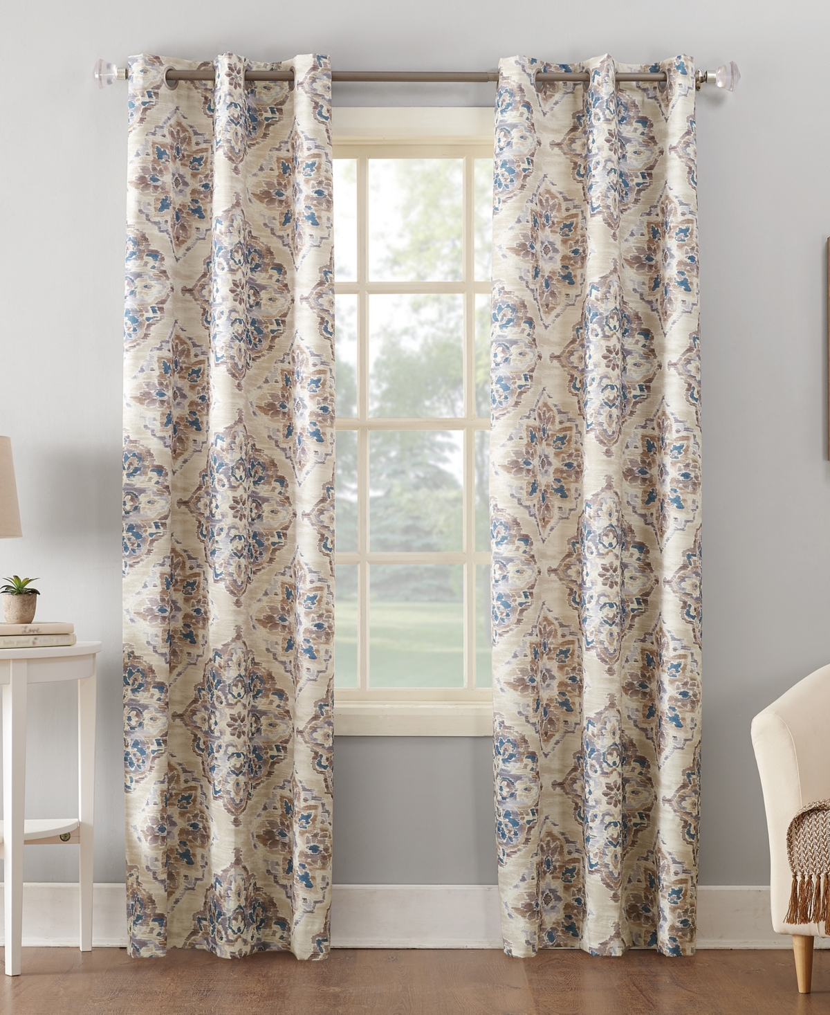 Regina 40" x 63" Watercolor Floral Thermal Insulated Curtain Panel - Linen
