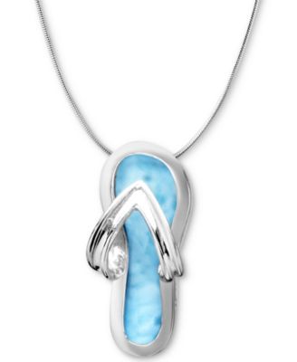 Marahlago - Larimar Flip Flop 21" Pendant Necklace in Sterling Silver