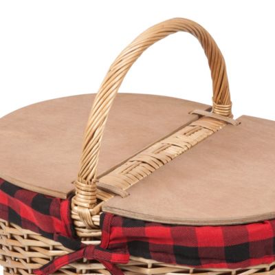 Country Red & Black Buffalo Plaid Picnic Basket