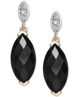 Macy's - Onyx (12 x 6mm) & Diamond Accent Drop Earrings in 14k Gold