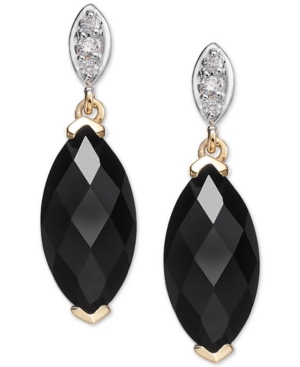 image of Onyx (12 x 6mm) & Diamond Accent Drop Earrings in 14k Gold