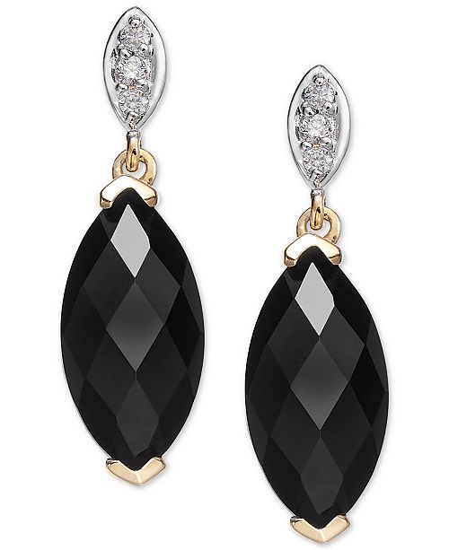 Macy S Onyx 12 X 6mm Diamond Accent Drop Earrings In 14k Gold Reviews Earrings Jewelry Watches Macy S