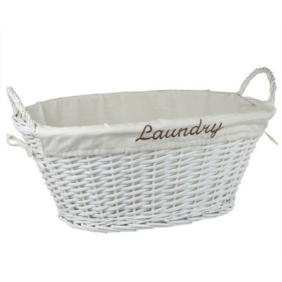 Home Basics - Laundry Wicker Basket with Removable Liner, White