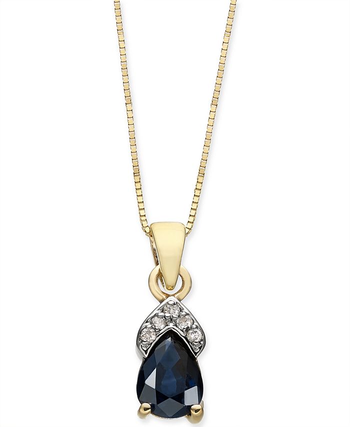 Macy's Sapphire (7/8 ct. t.w.) & Diamond Accent 18" Pendant Necklace in 14k Gold Macy's