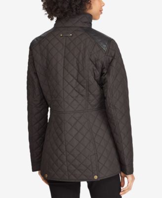 lauren ralph lauren faux leather trim quilted jacket