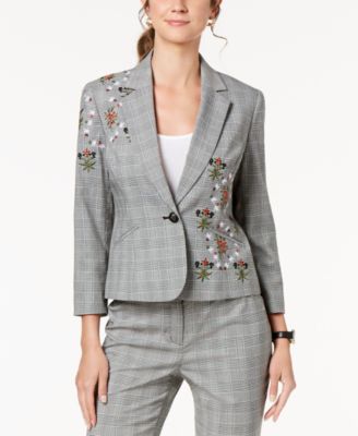 Nine West - Embroidered Plaid Blazer