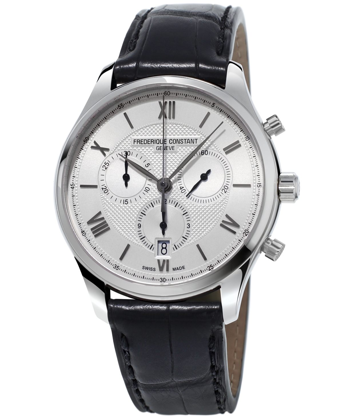 Frederique Constant Men's Swiss Chronograph Classics Black Leather Strap Watch 40mm