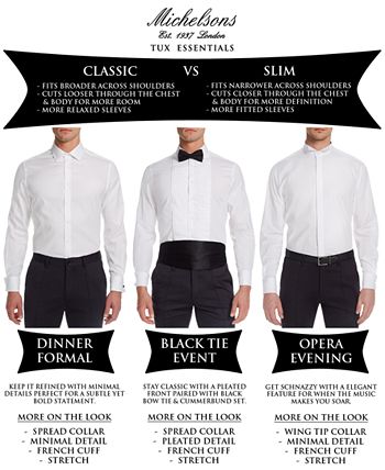 Michelsons - Men's Classic/Regular Fit Solid French Cuff Tuxedo Shirt