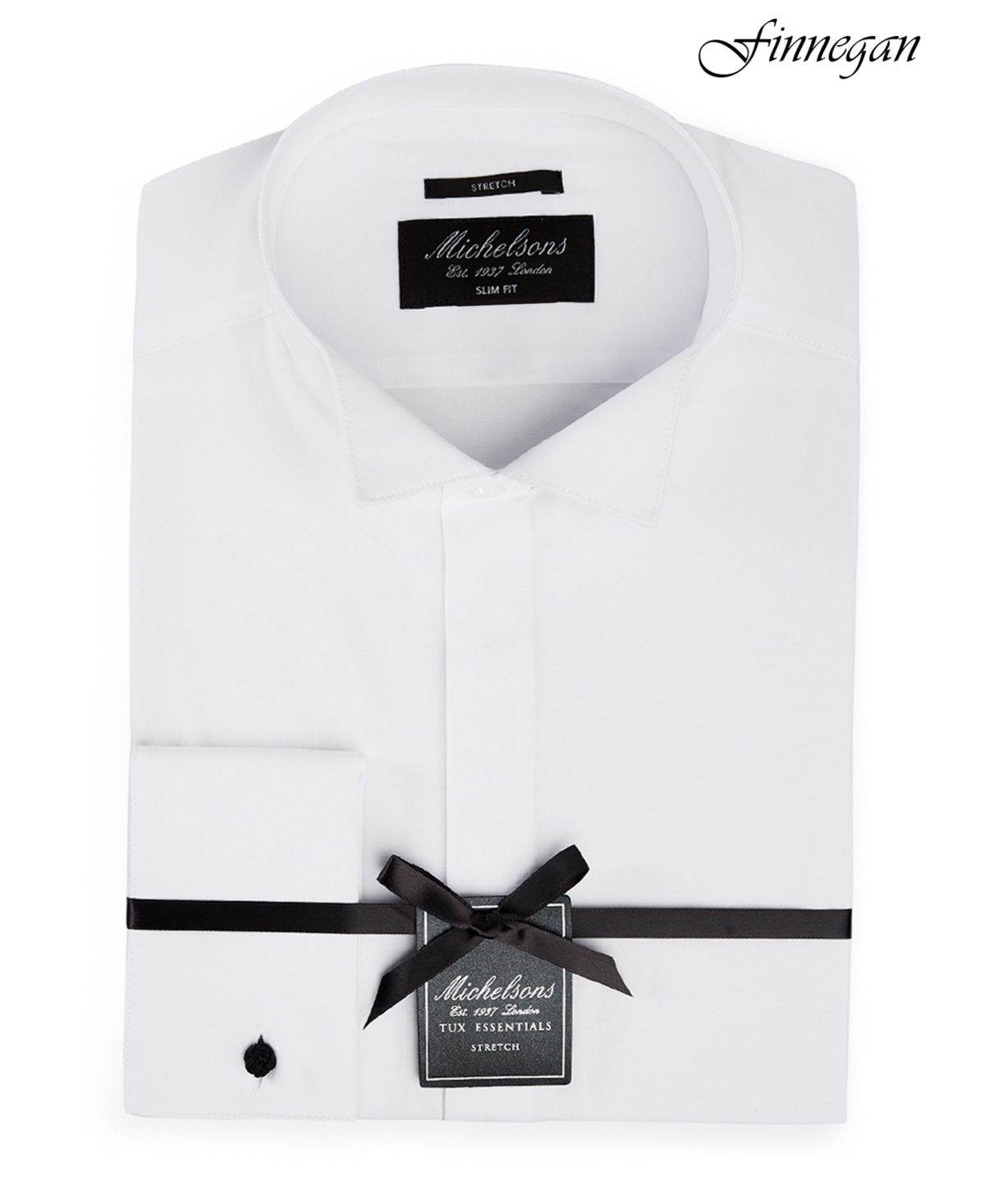 Men's Slim-Fit Stretch Solid Wing Collar French Cuff Tuxedo Shirt - White