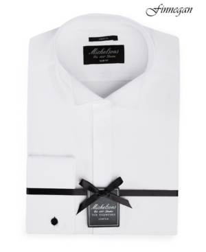 Michelsons Of London Men's Slim-fit Stretch Solid Wing Collar French Cuff Tuxedo Shirt In White