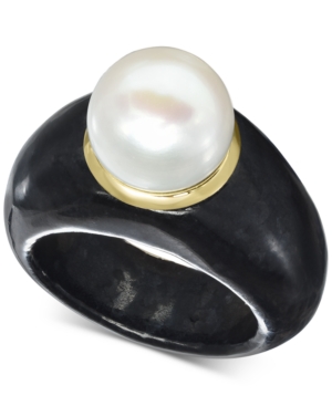 image of Cultured Freshwater Pearl Black Jade Ring in 14k Gold (9mm)